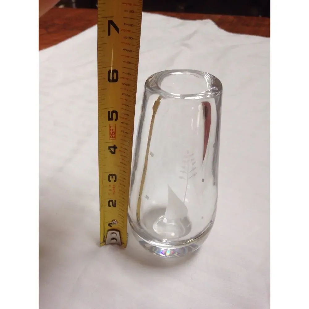 Vintage ORREFORS Sven Palmqvist SWEDEN Signed Etched Heavy Lead Crystal Bud Vase